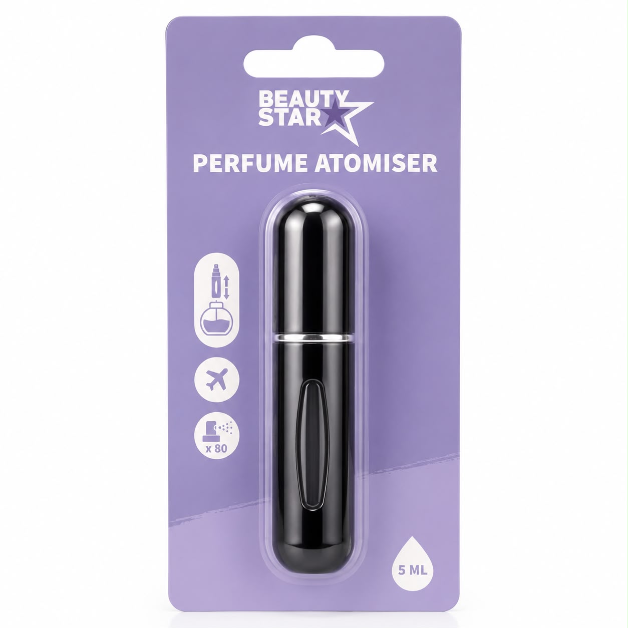 Beauty Star Parfümzerstäuber 5 ml Schwarz | Nachfüllbarer Reise Atomizer