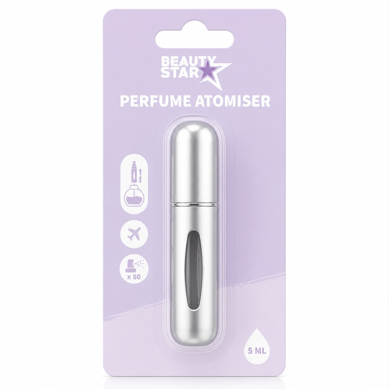 Beauty Star Parfümzerstäuber 5 ml Silber | Nachfüllbarer Reise Atomizer